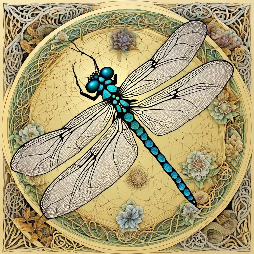 Intricate Dragonfly with Geometric and Fractal Elements