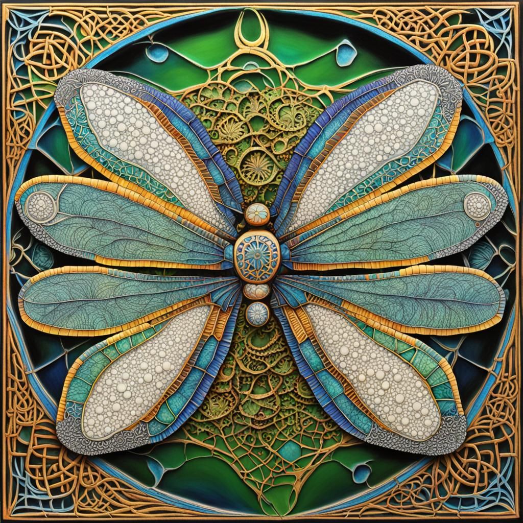 Dragonfly with Quantum Zentangle and Celtic Elements