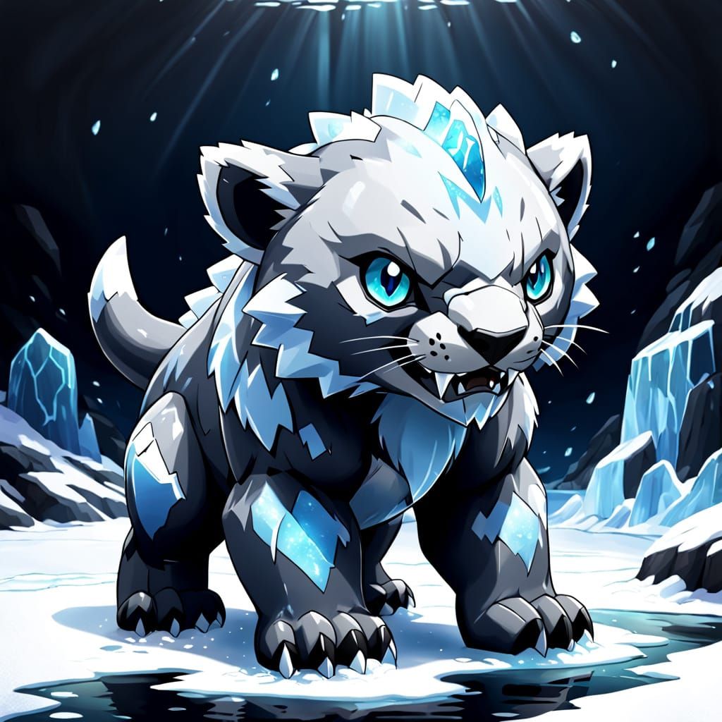 Majestic Winter Sabertooth Fakemon in Dark Grey and Arctic T...