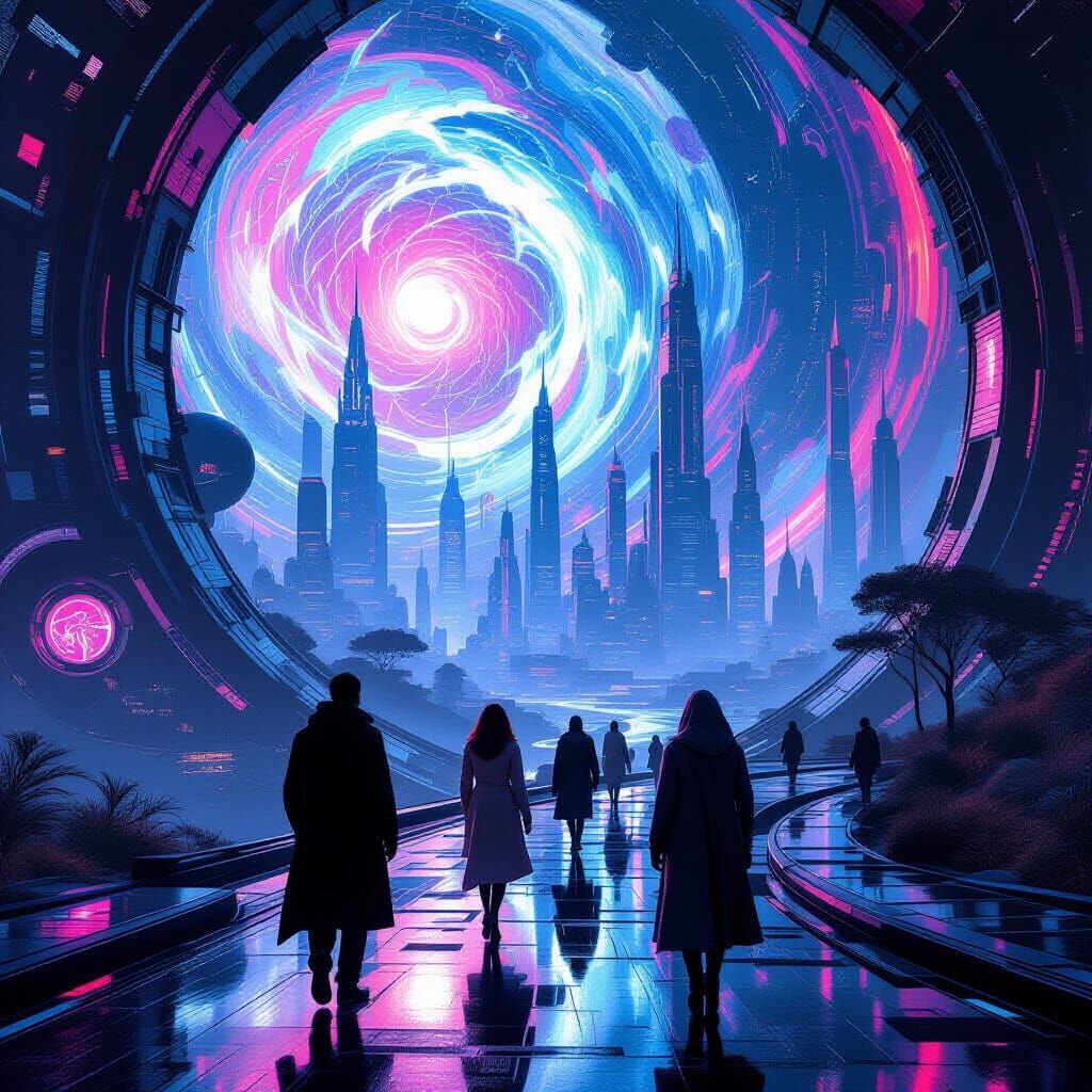 Futuristic Landscape with Holographic Elements in Cyberpunk ...