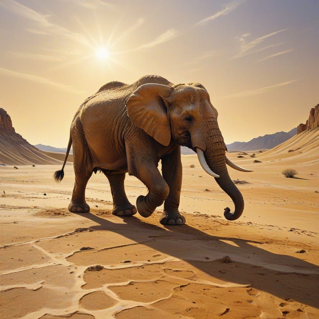 Surreal Mammoth Calf Silhouette in Soft Focus Desert Vortex