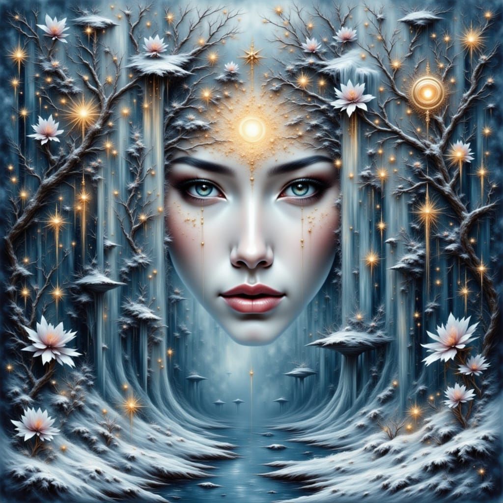 Yuki-onna Snow Glare Mosaic in Fractal Art Style