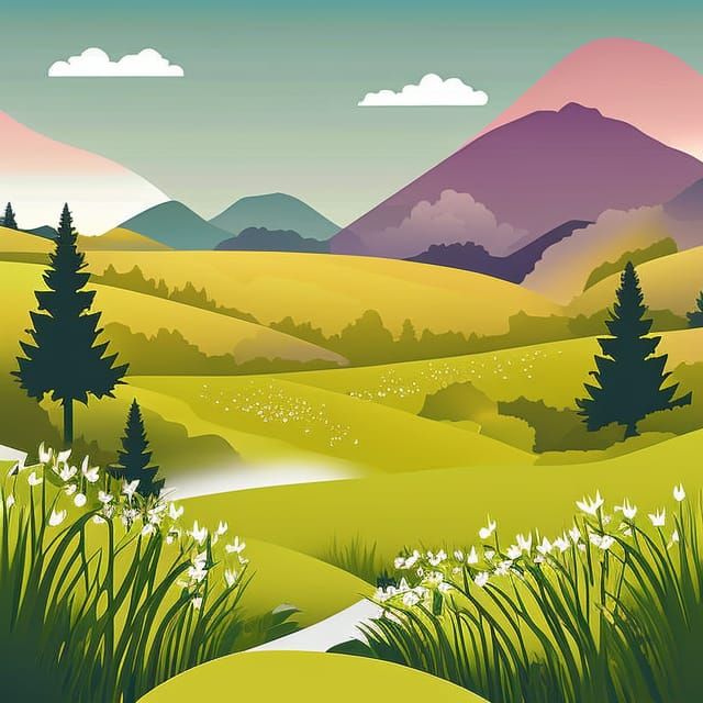 Vector Art Illustration of Spring Meadows