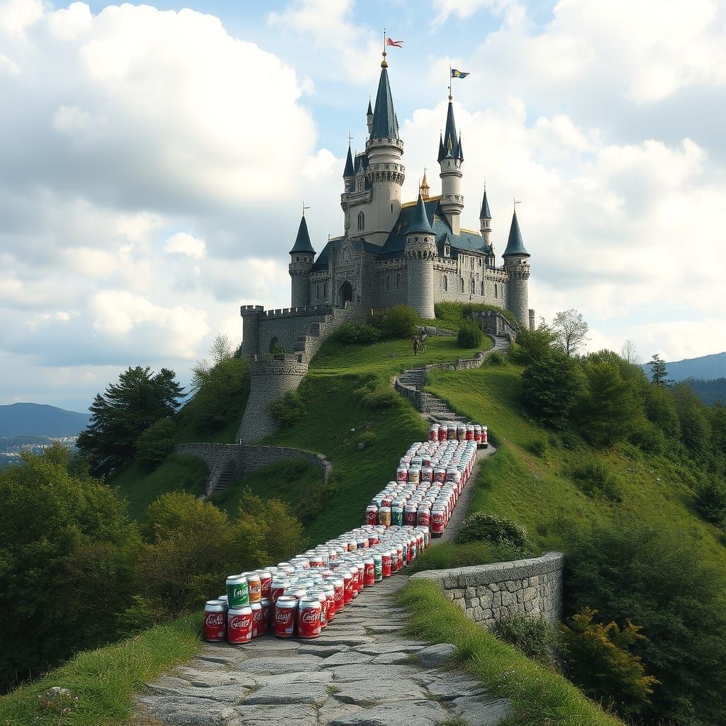 Clown Castle on a Hill: Surreal AI Art