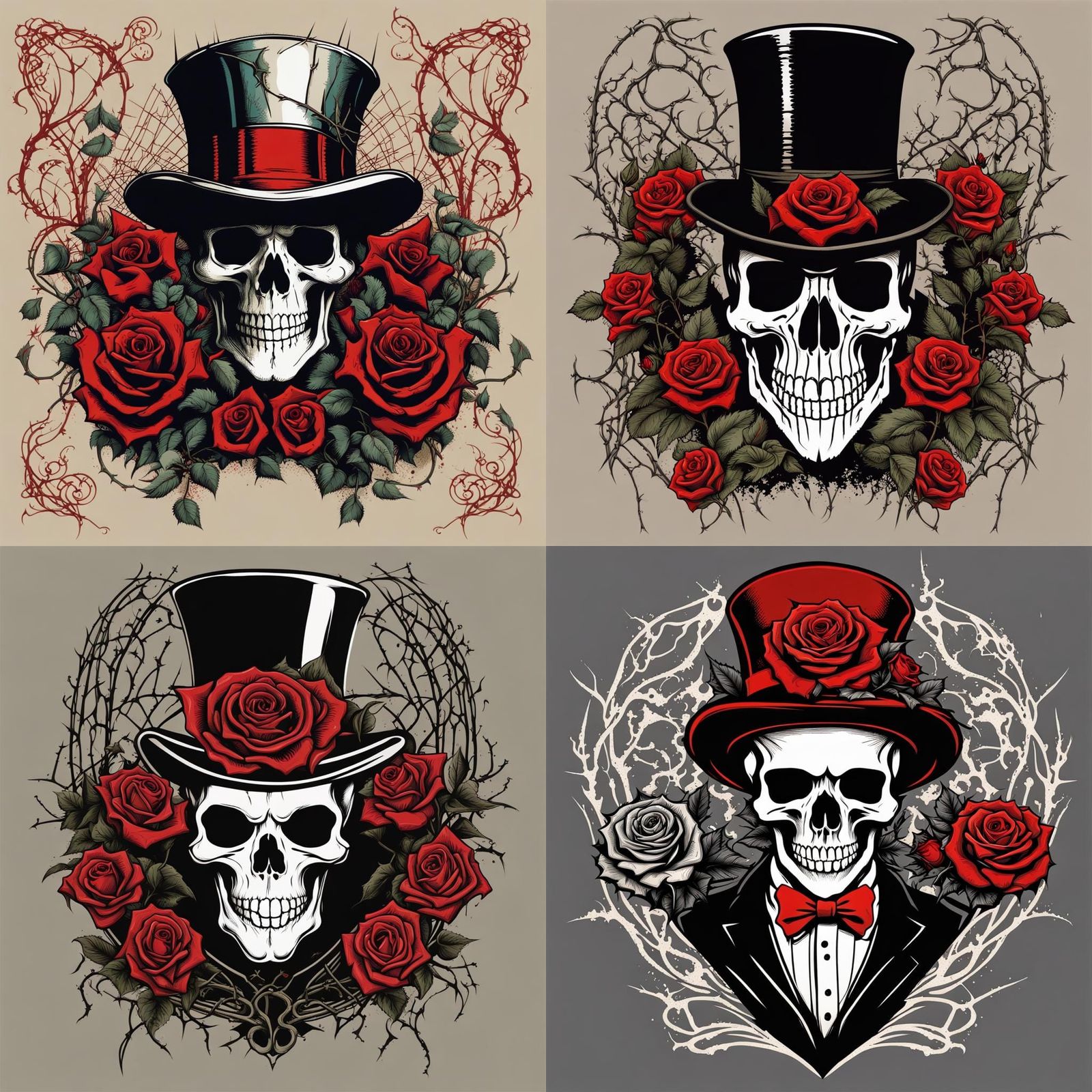 Smiling Skull Logo with Roses in Silk Screen