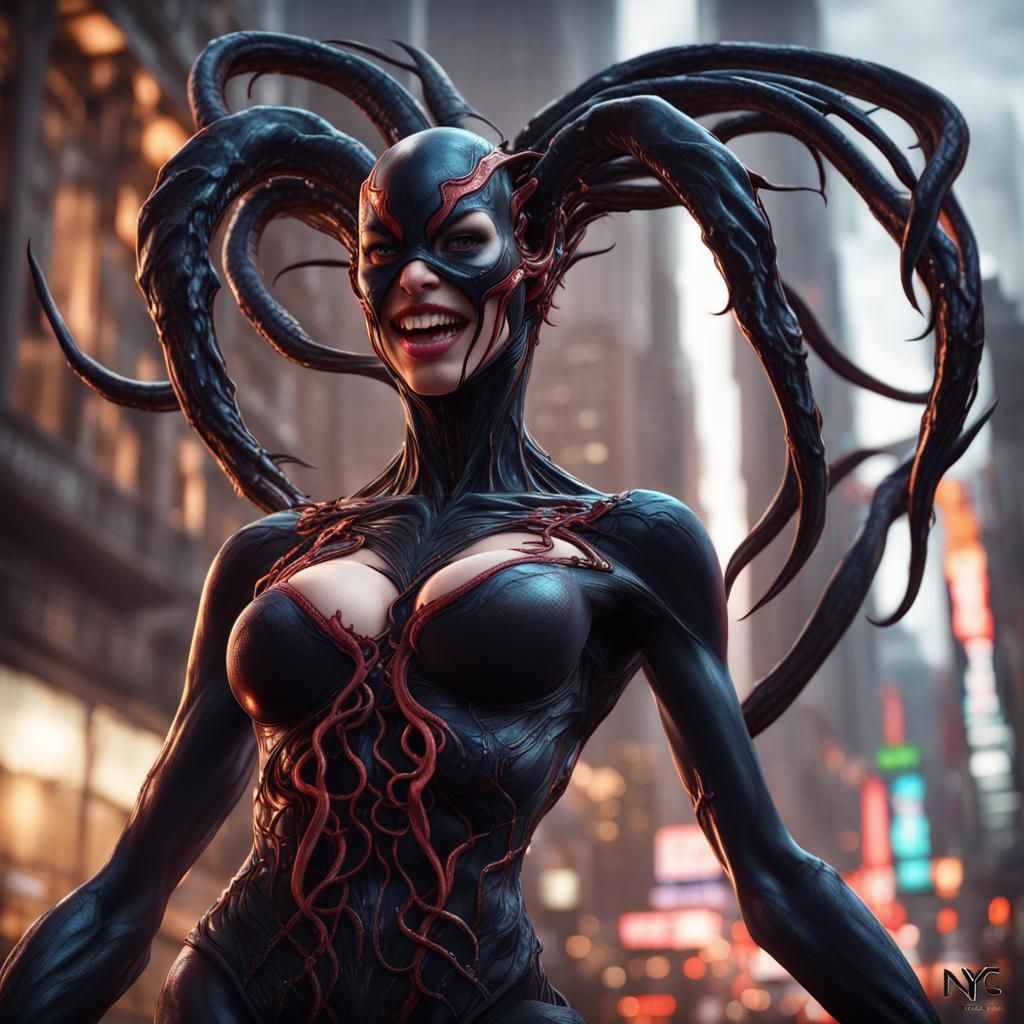 Seductive Female Venom in NYC: Fantasy Concept Art
