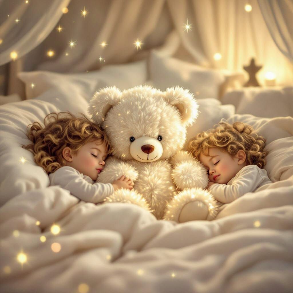 Cozy Bedroom Scene with Glowing Teddy Bear
