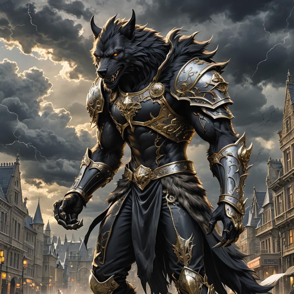 Anime Style Black Lycan Teenager in Stormy Setting