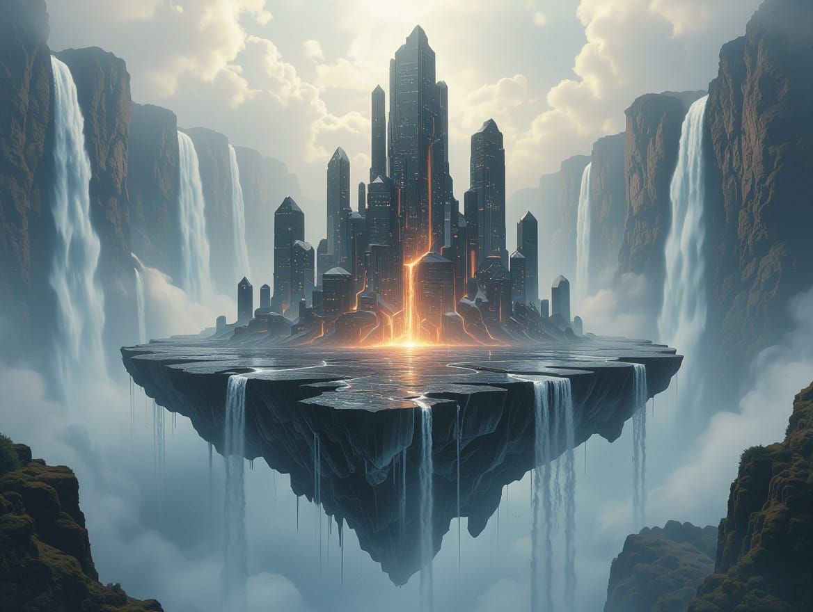 Surreal Biomechanical Dreamscape on a Floating Obsidian Isla...