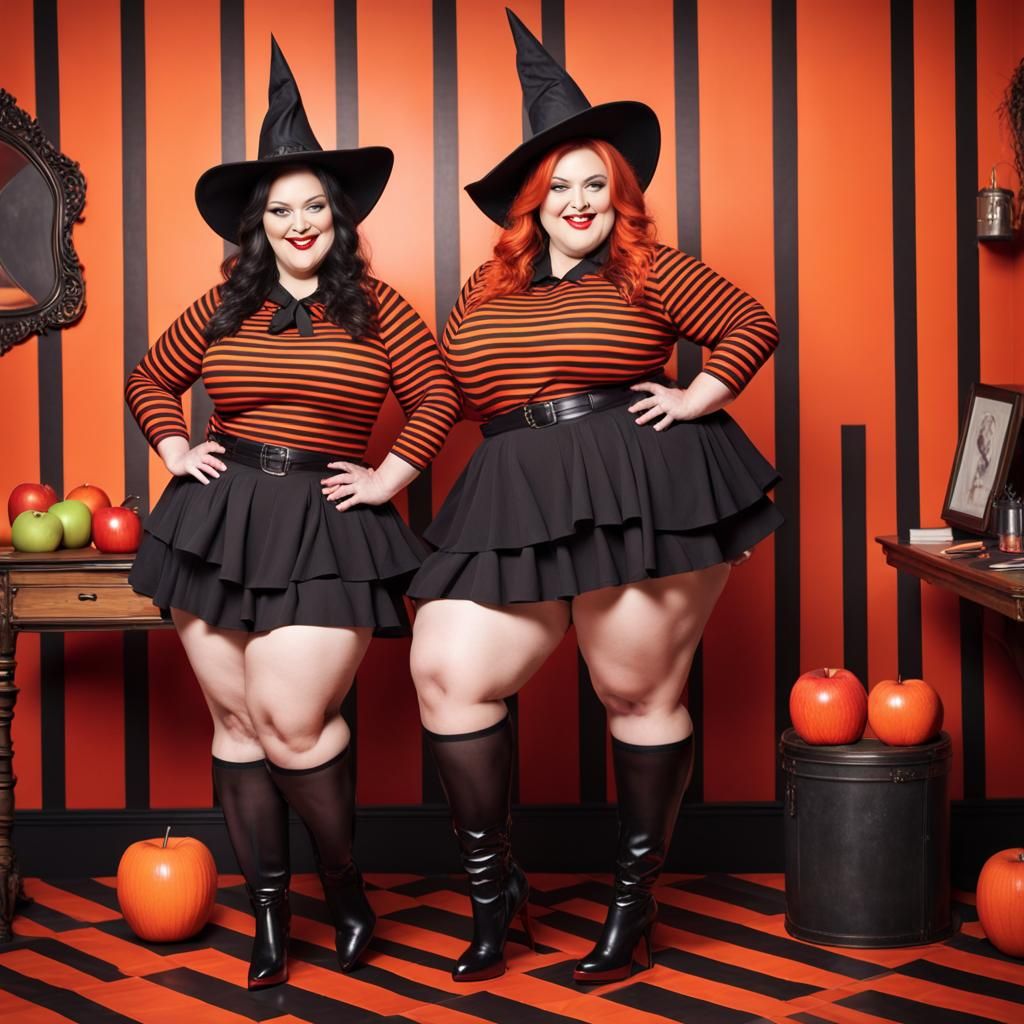 Two Chubby Witches Working in Elaborate Office