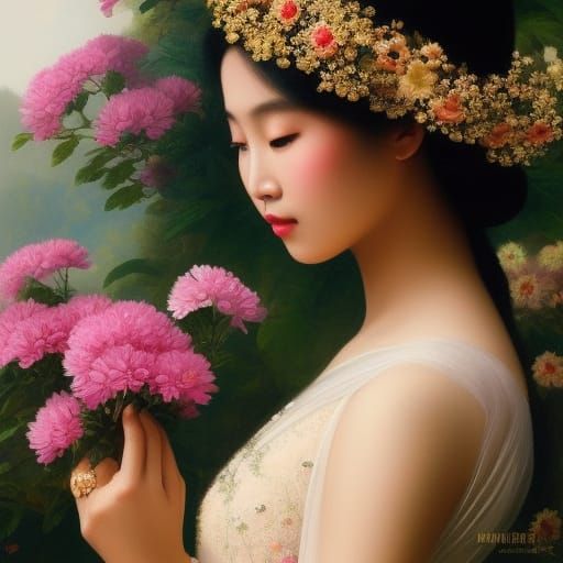 Thai Woman Portrait in Hyper-Real Painting Style