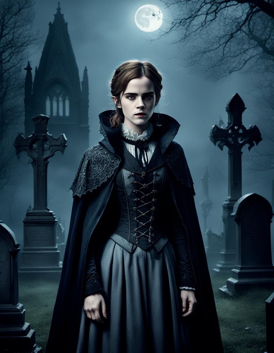 Gothic Vampire in Graveyard: Victorian Illustration