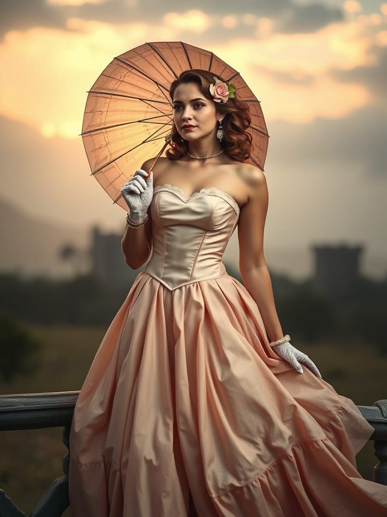 Elegant Southern Belle in Digital Matte Painting Style