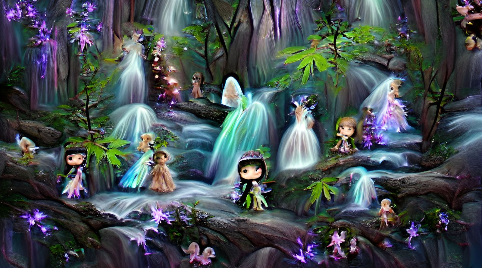 Enchanted Forest: Fairies and Waterfall