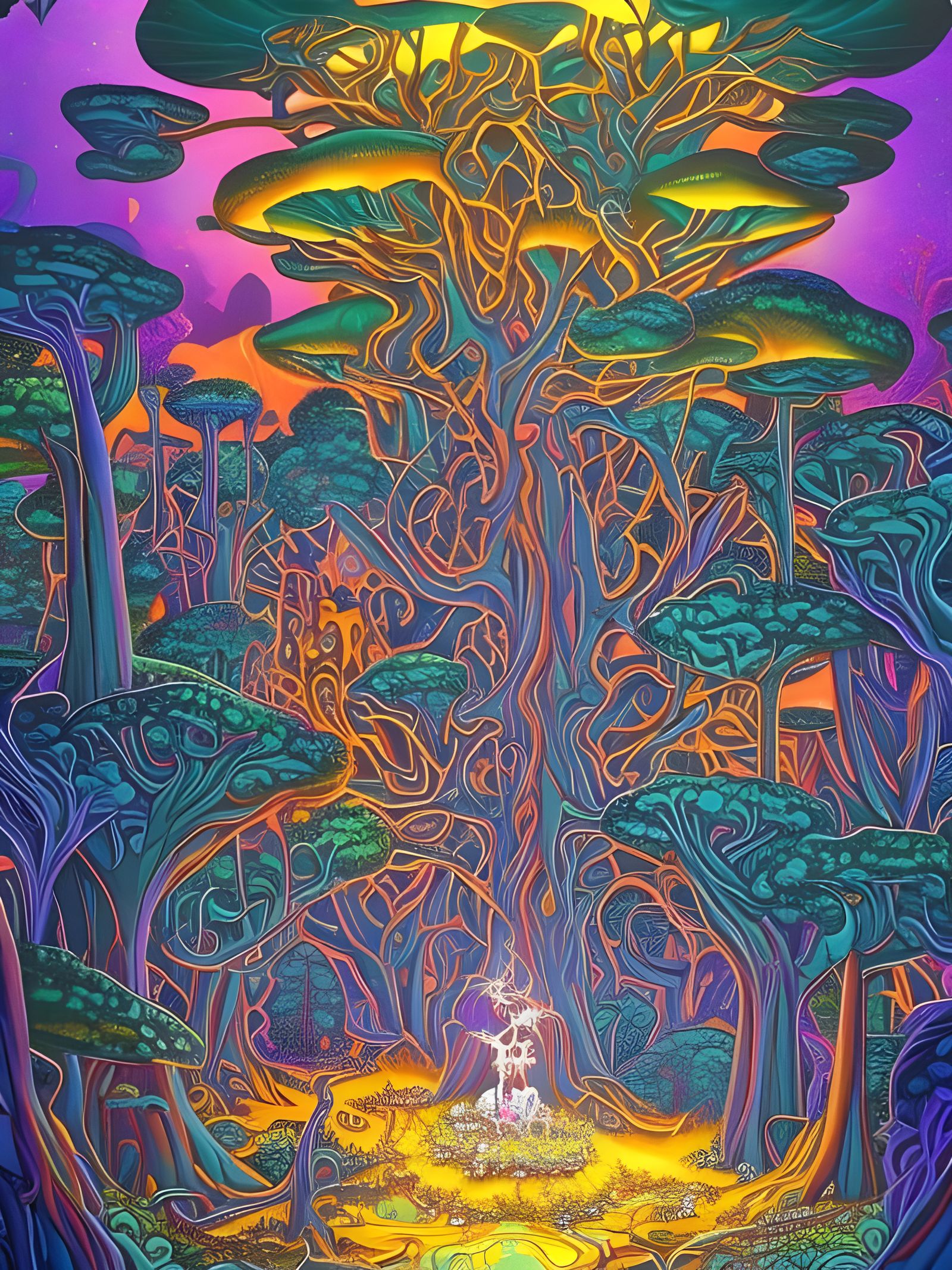 Magical Neon Forest: Elven Stronghold on Mushroom