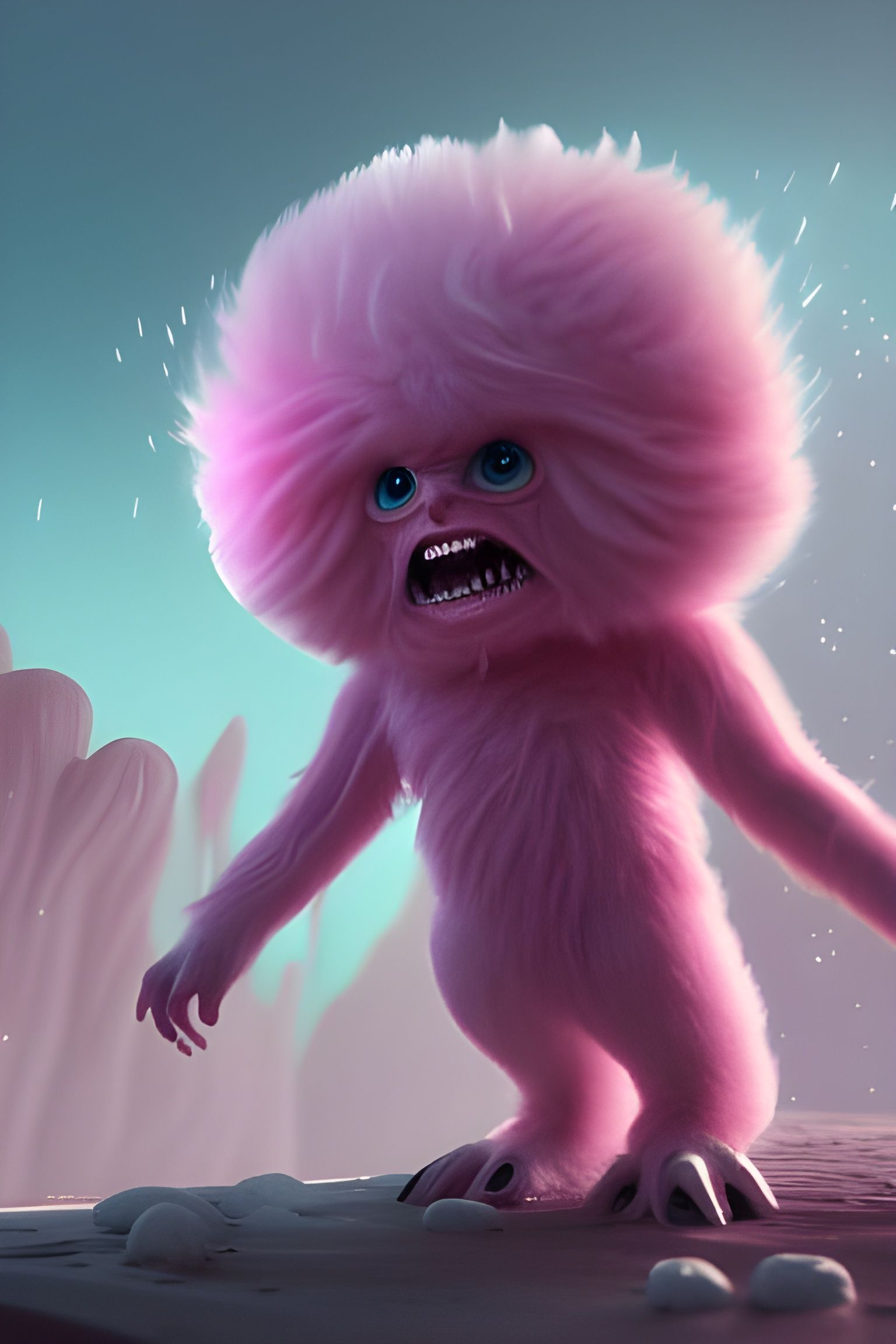 Adorable Fluffy Pink Alien in Detailed Painting