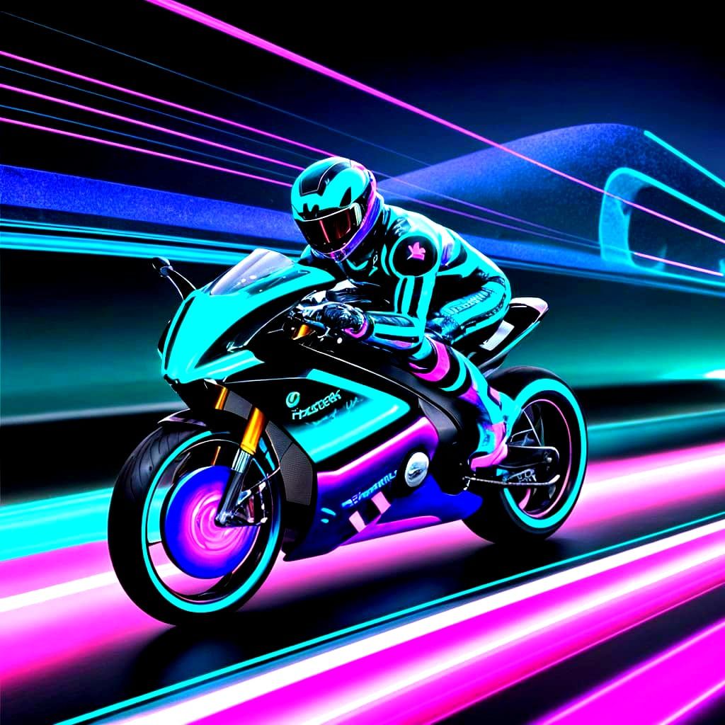 Tron Cyberpunk Racing Scene in Holographic Vaporwave Style