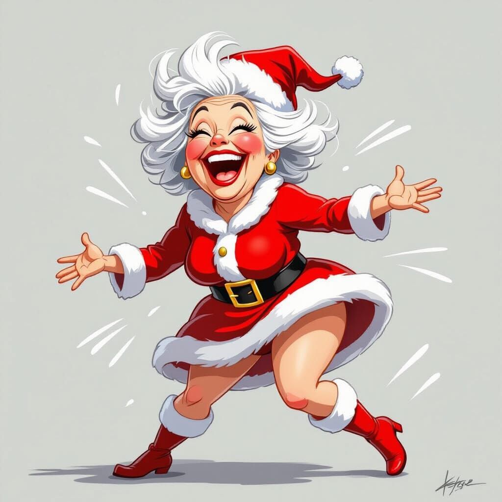 Funny Elderly Woman Dancing in Santa Dress