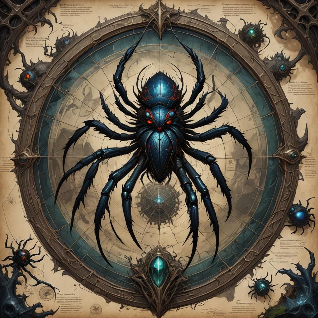 Fantasy Monster Diagram Concept Art on Parchment