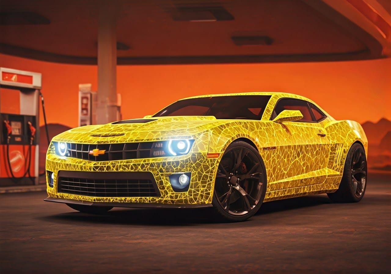 Futuristic Camaro on Mars in Photorealistic Style