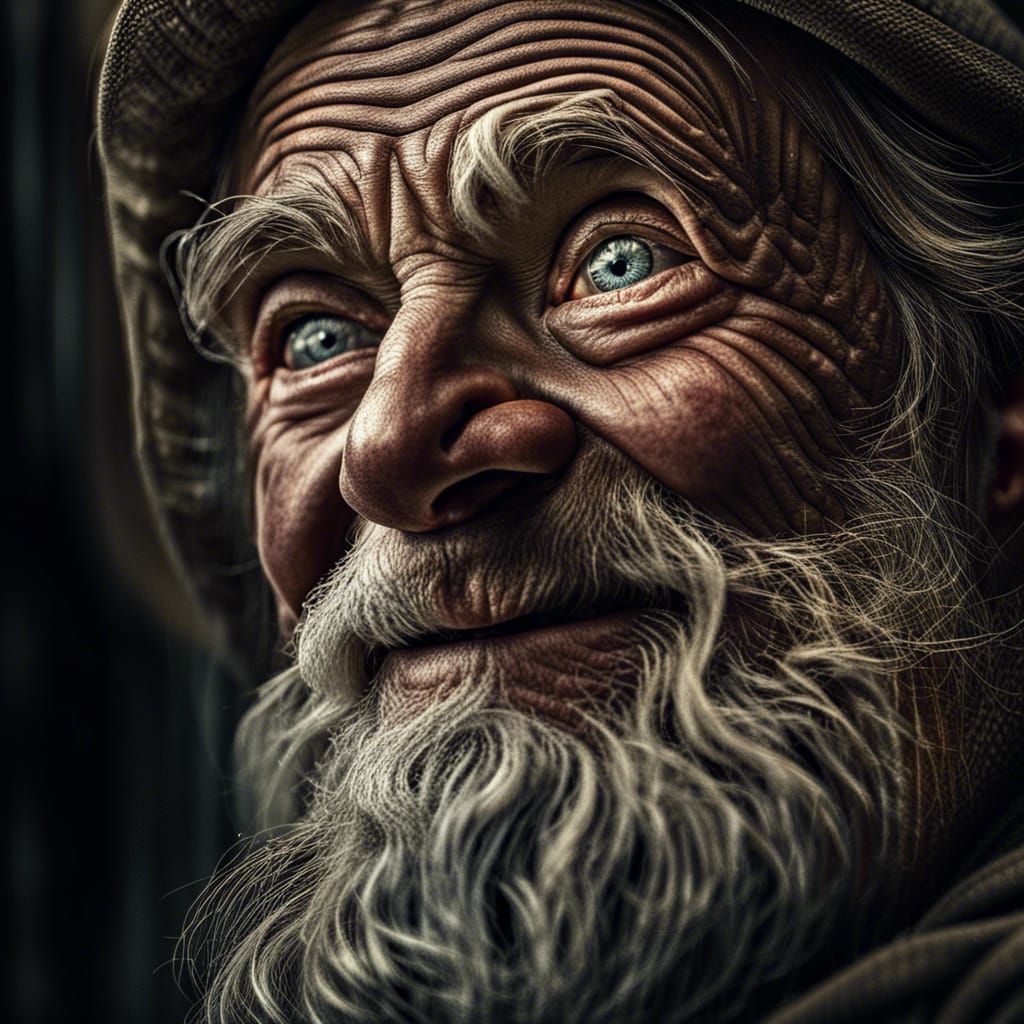 Hyperrealistic Portrait of Smiling Old Man