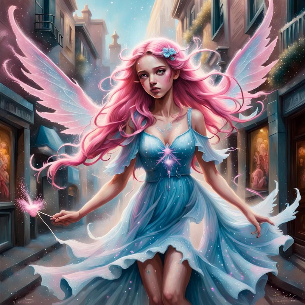 Sparkling Fairy with Pink Wings in Ethereal Fantasy Art