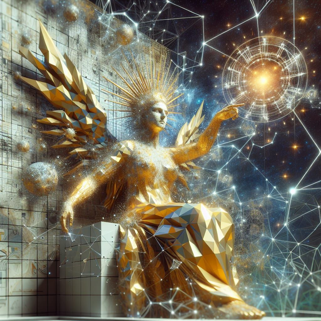 Celestial Goddess Sculpture in Surreal Brutalist Style