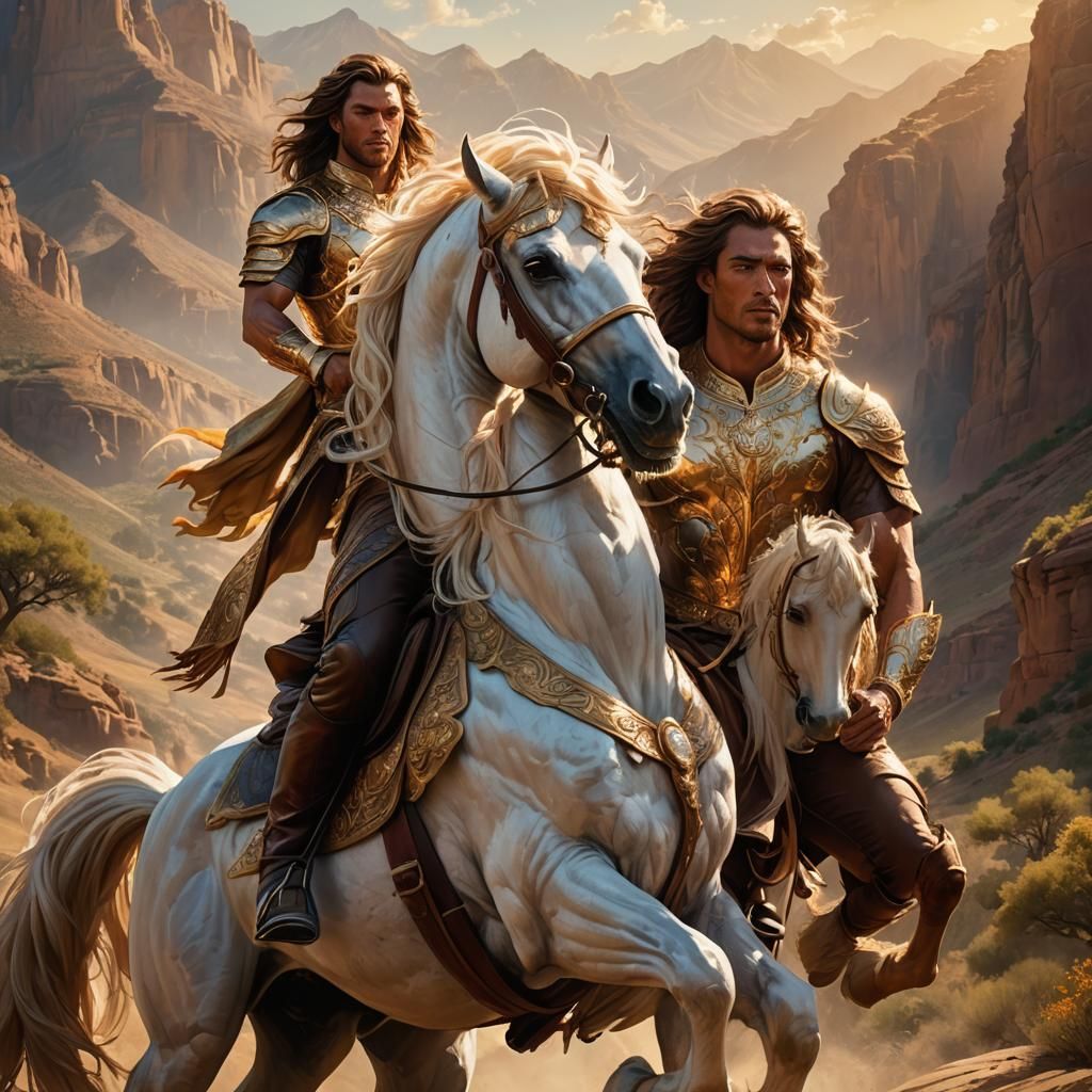 Hyperrealistic Muscular Man on Horse in Landscape