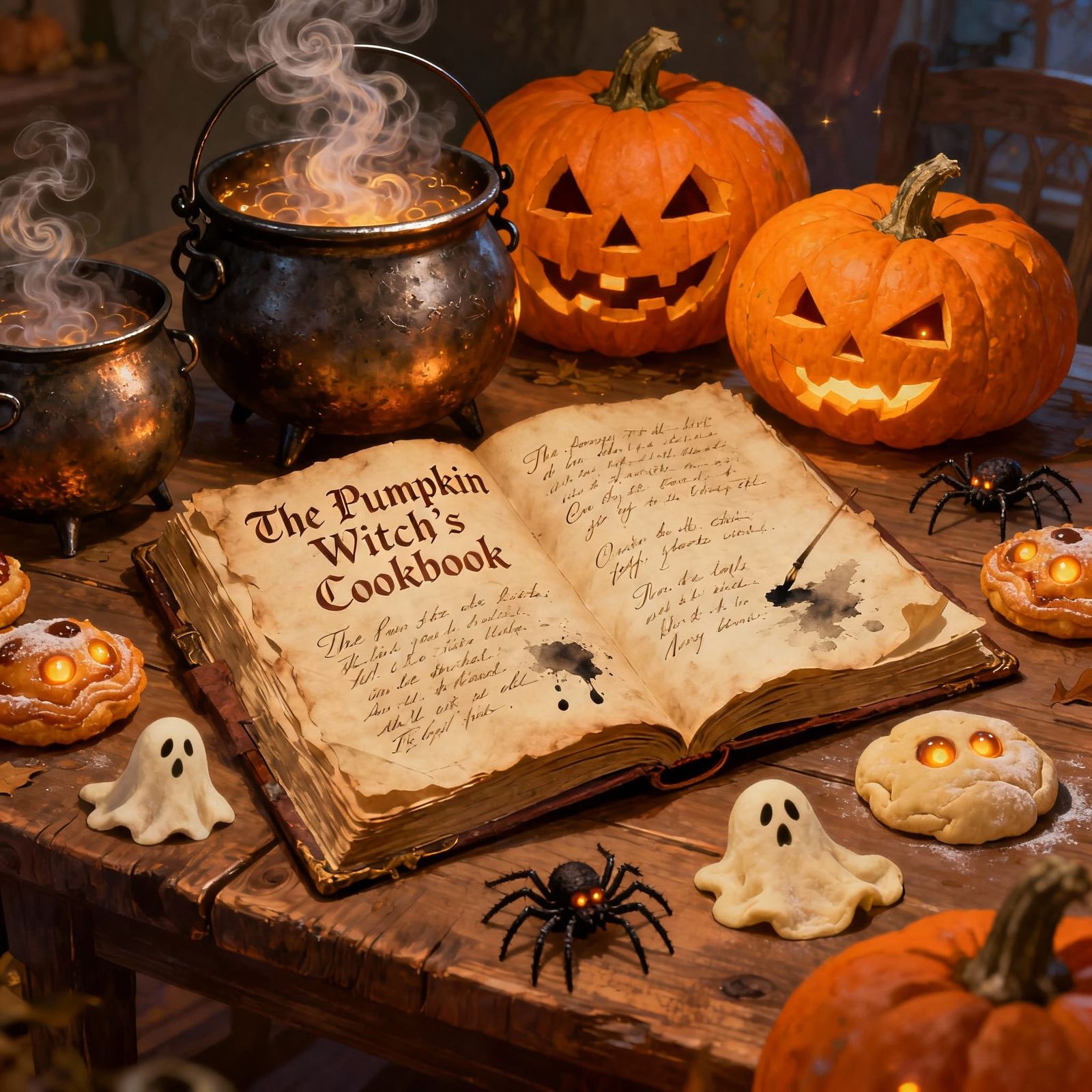 Pumpkin Witch's Cookbook with Enchanted Treats