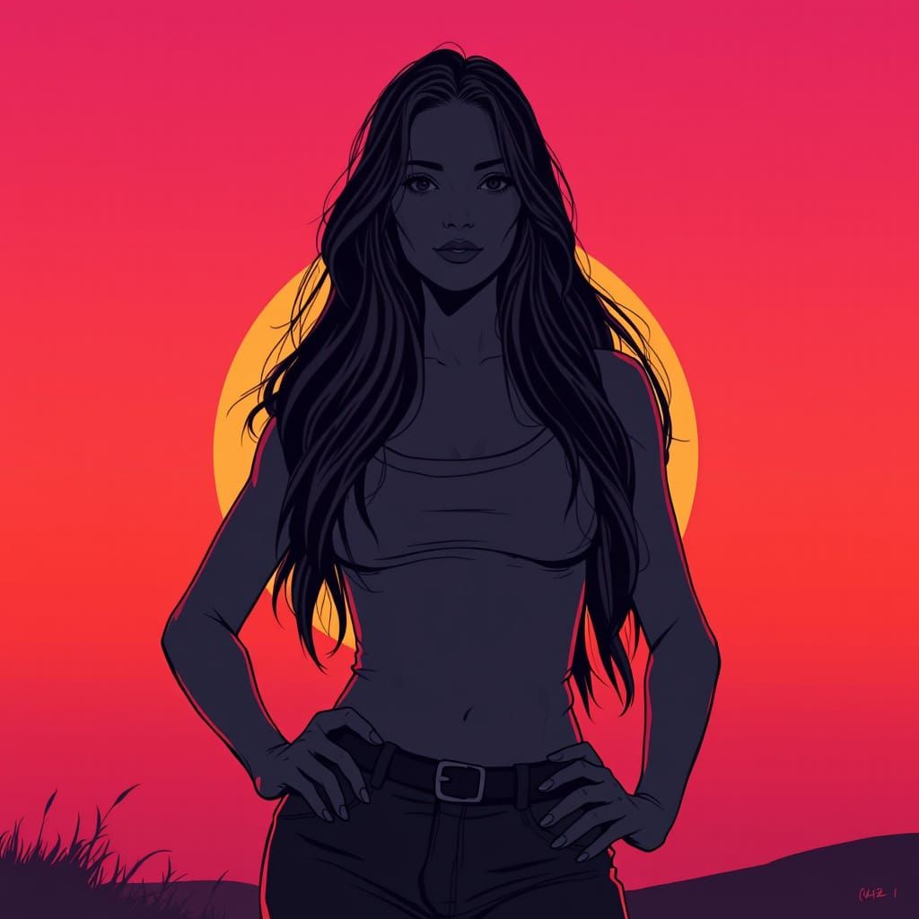 Silhouette of Confident Woman Against Vibrant Sunset