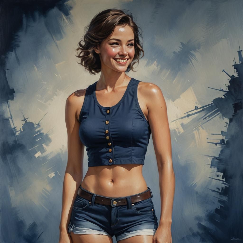 Navy Bombshell Portrait in Gouache Style