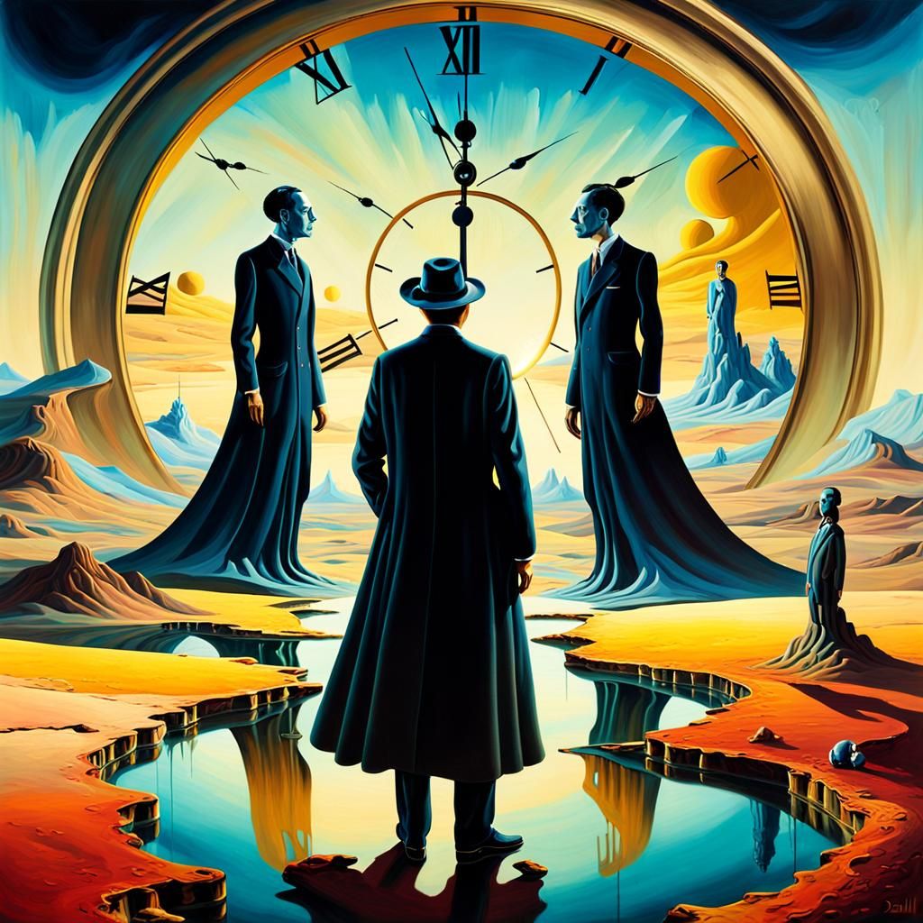 Surreal Dreamscape With Melting Clocks as Oil Painting