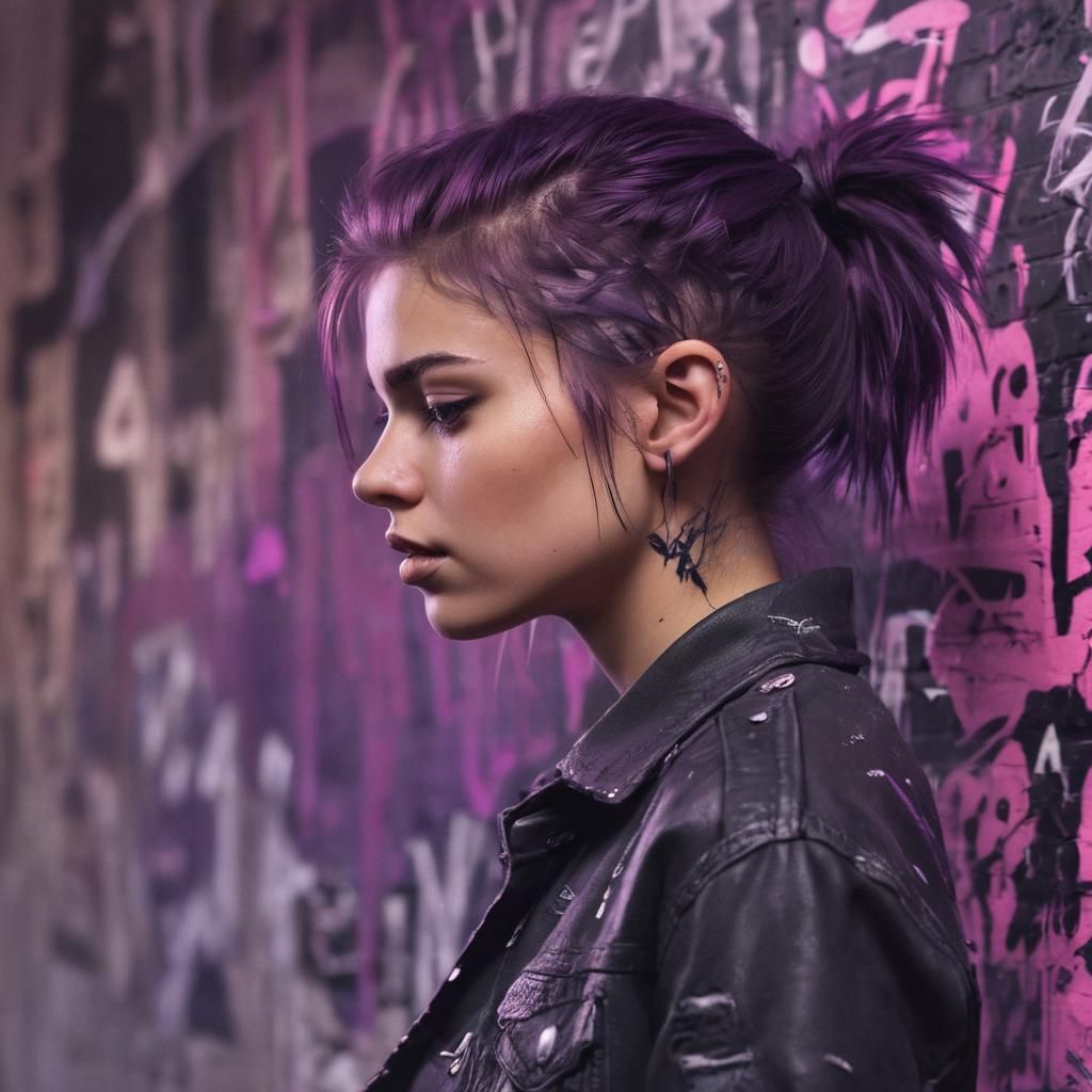 Punk Girl in Apartment: High-Contrast Digital Art