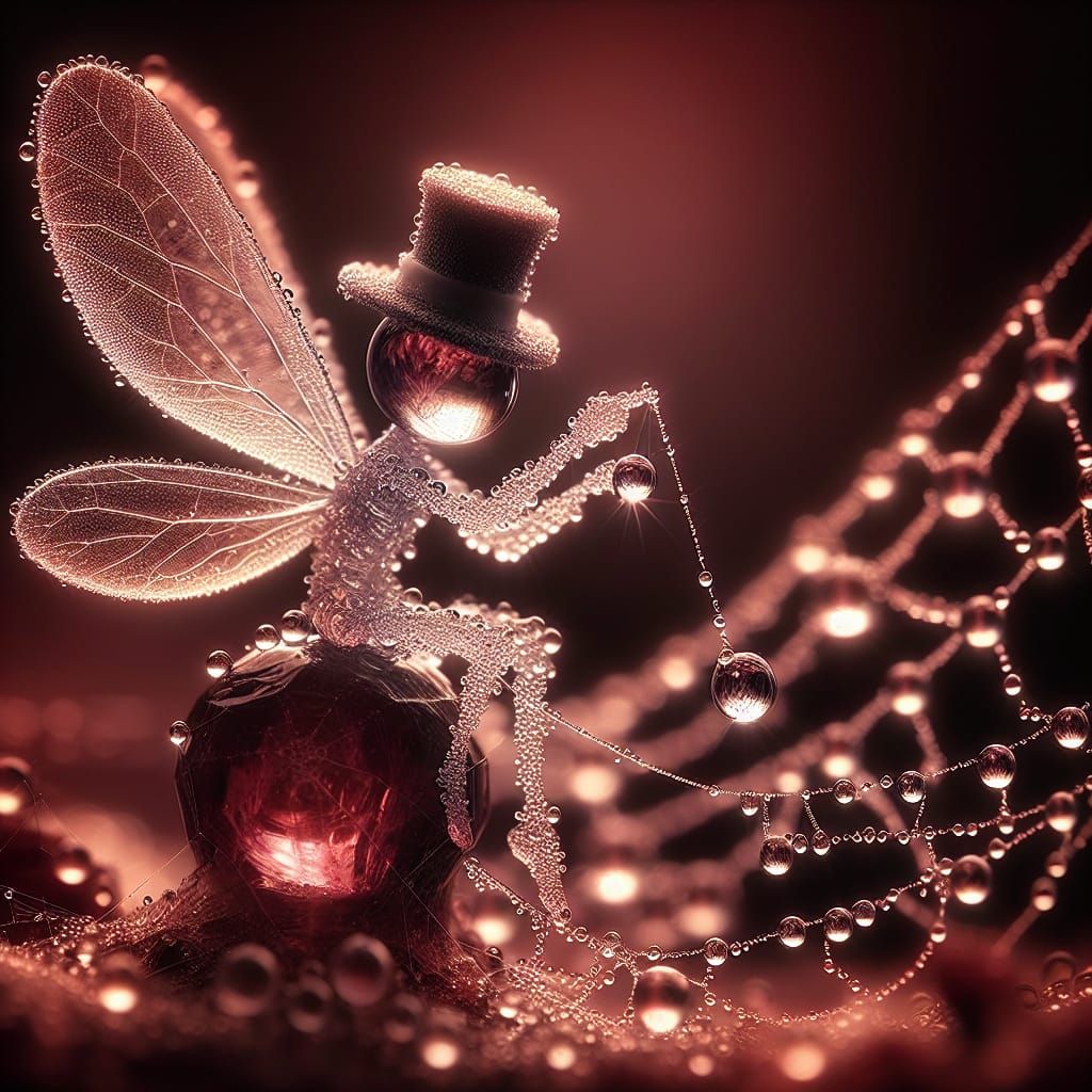 Dewdrop Fairy Stringing Beads on Spiderweb