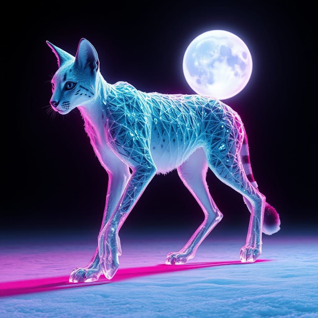 Icy Serval on Distant Planet in Cyberpunk Style