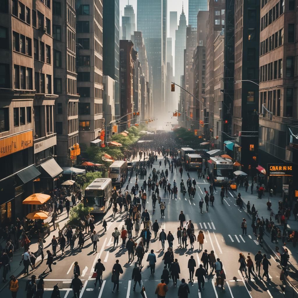 Vibrant Cityscape Street Photography with Skyscrapers