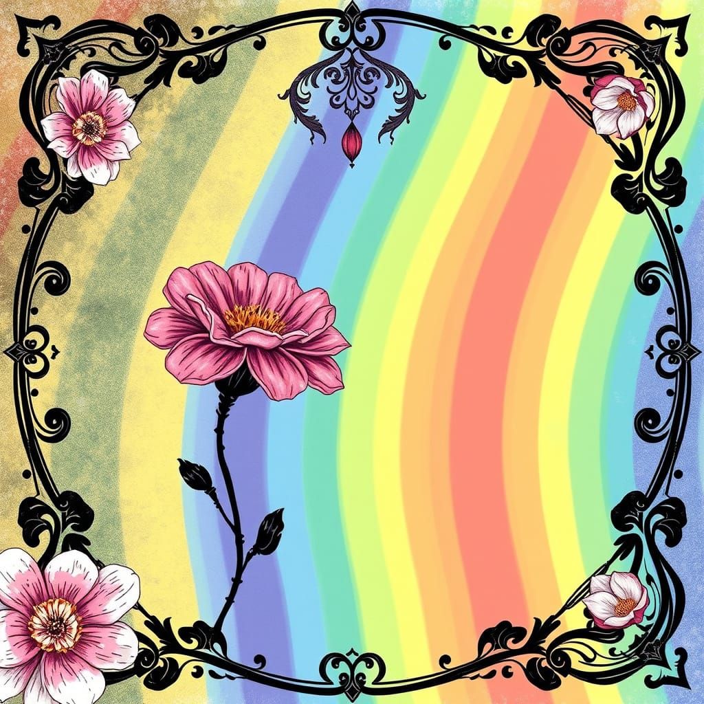Ethereal Art Nouveau Masterpiece with Rainbow Hues and Flora...