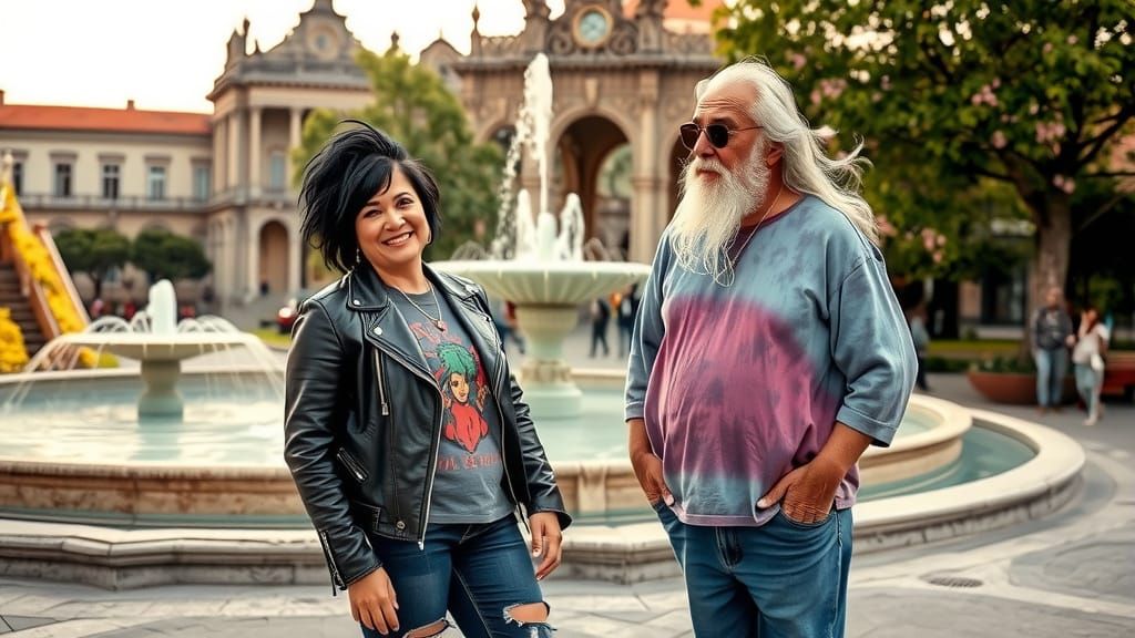 Rocker Woman and Hippie Man Stand Together by Serene Belgrad...