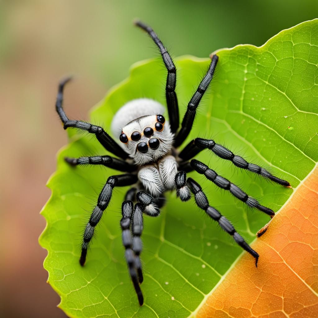 Cute Spider Resting on a Green Leaf