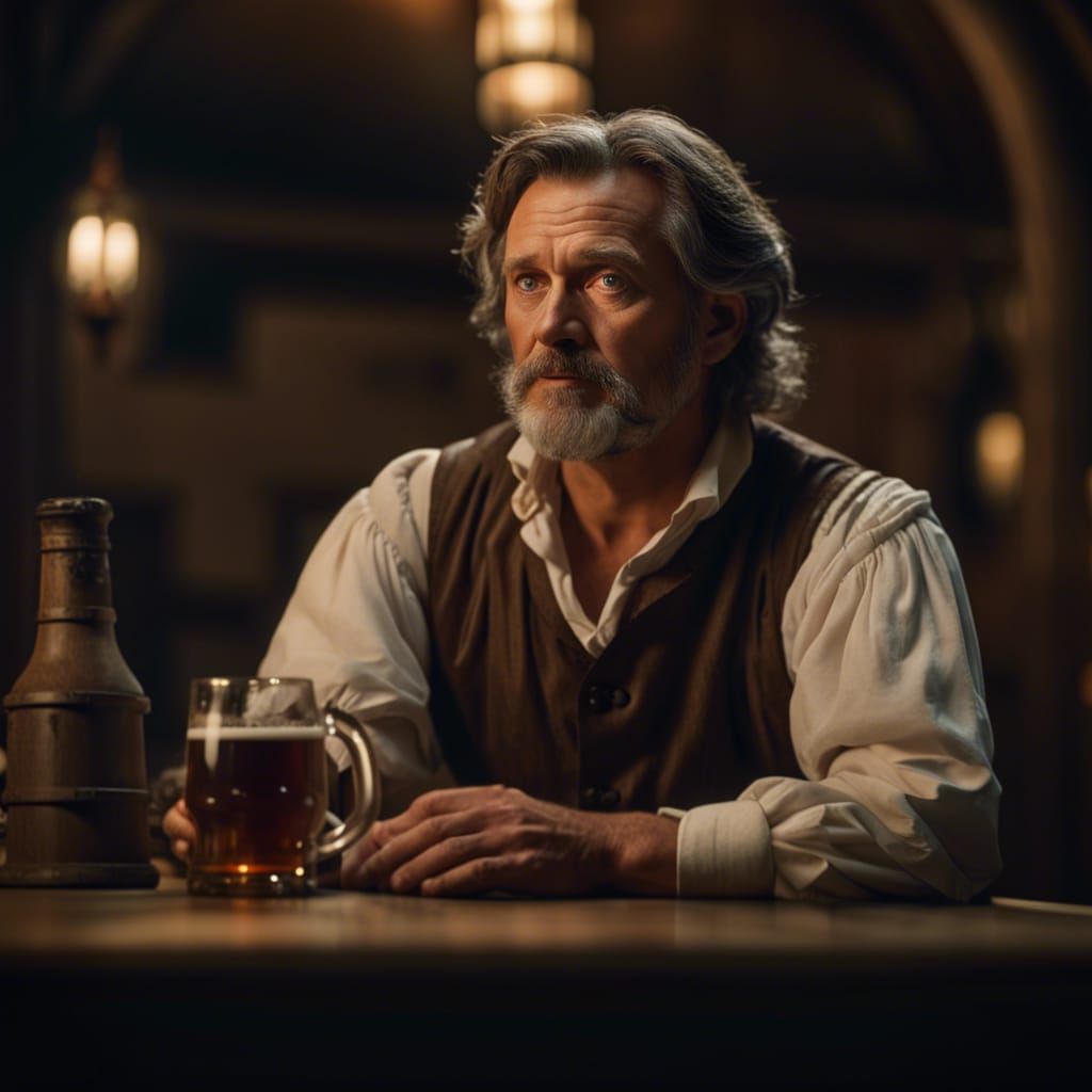 Tired Man Alone in Inn, Digital Matte Painting