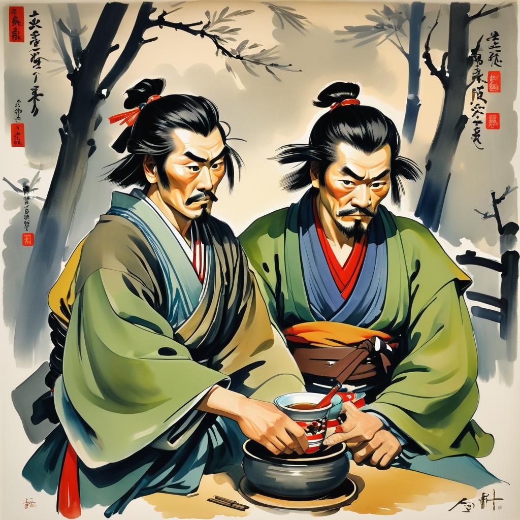 Samurai Drinking Sencha in Ukiyo-e Style