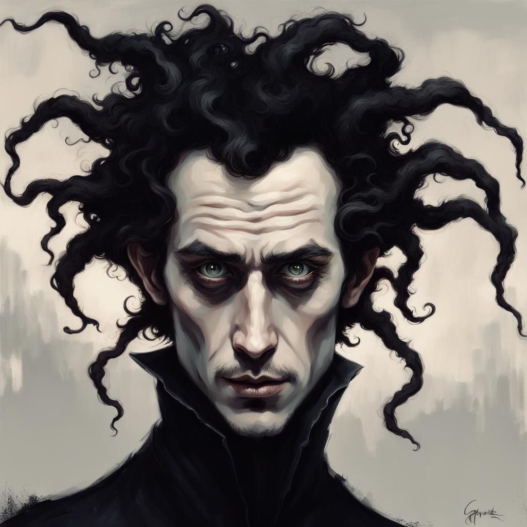 Tim Burton Style Young Man in Horror Aesthetic