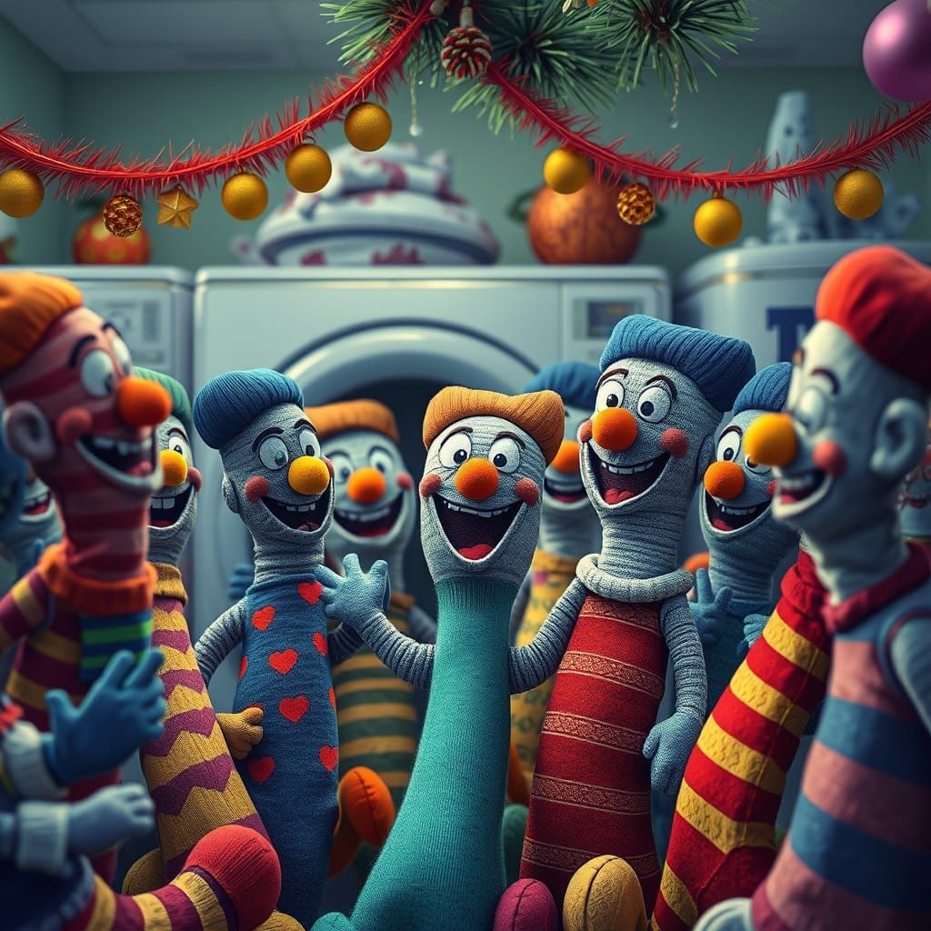 Sock People Celebrate Lost Sock Holiday in Surreal Style