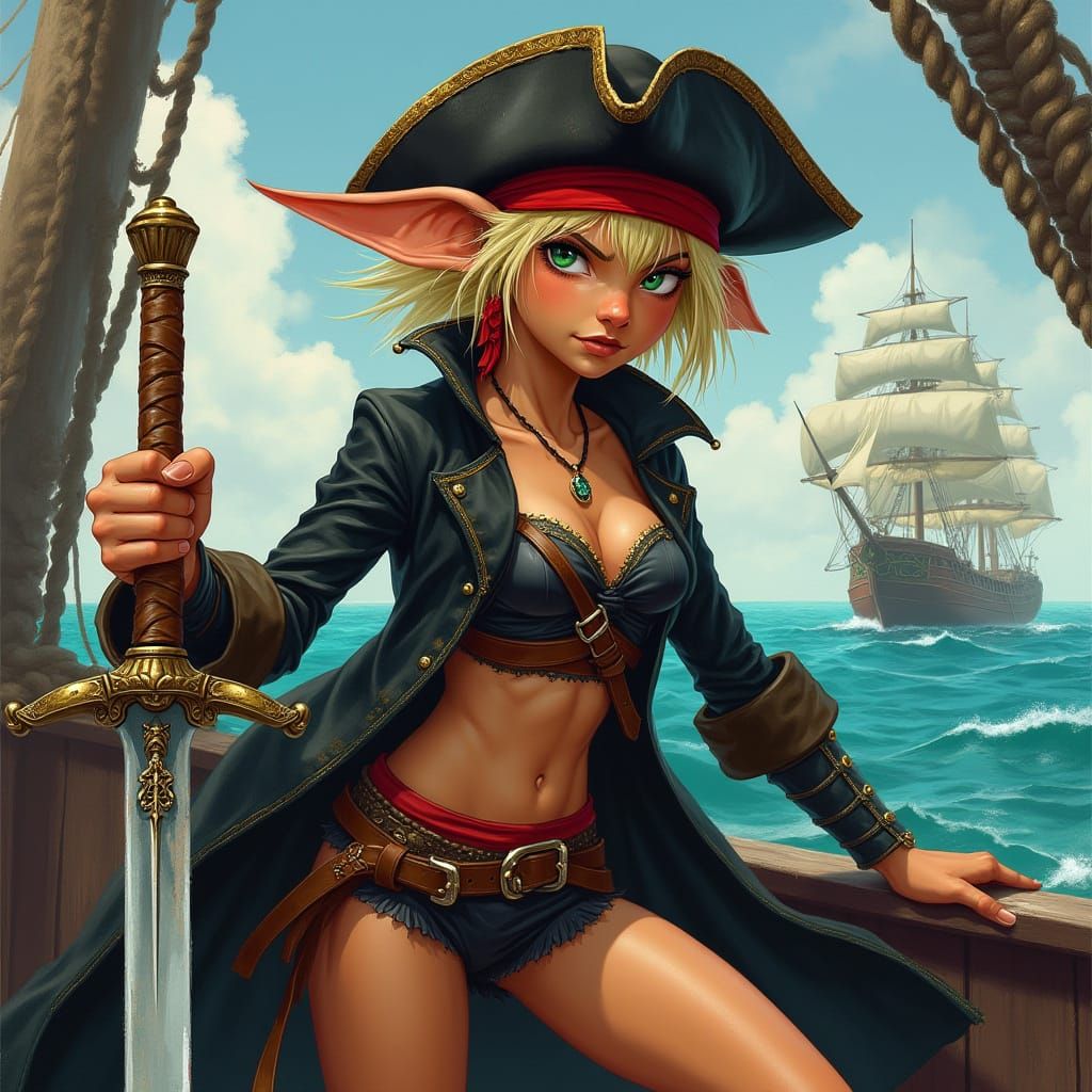 Furious Elven Pirate Captain in Caribbean Setting