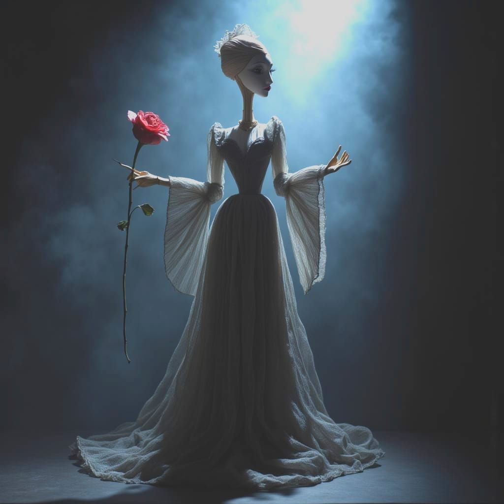 Elegant Clockwork Puppet with Wilting Rose