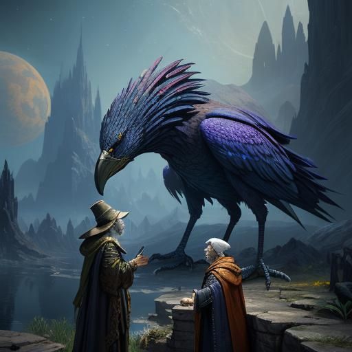 Bird Wizard Teaches Earth Boy: Fantasy Concept Art