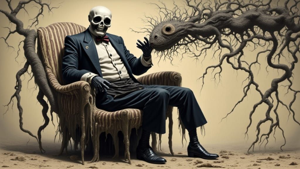 Old Mime's Horror Face on Three-Legged Chair