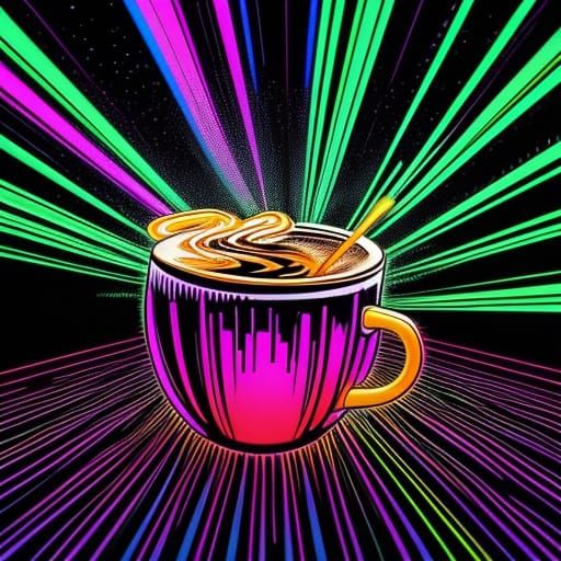 Neon Snail Sipping Coffee in Synthwave Style