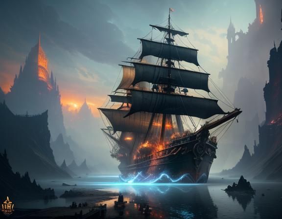 Detailed Fantasy Ship Matte Painting in 8K