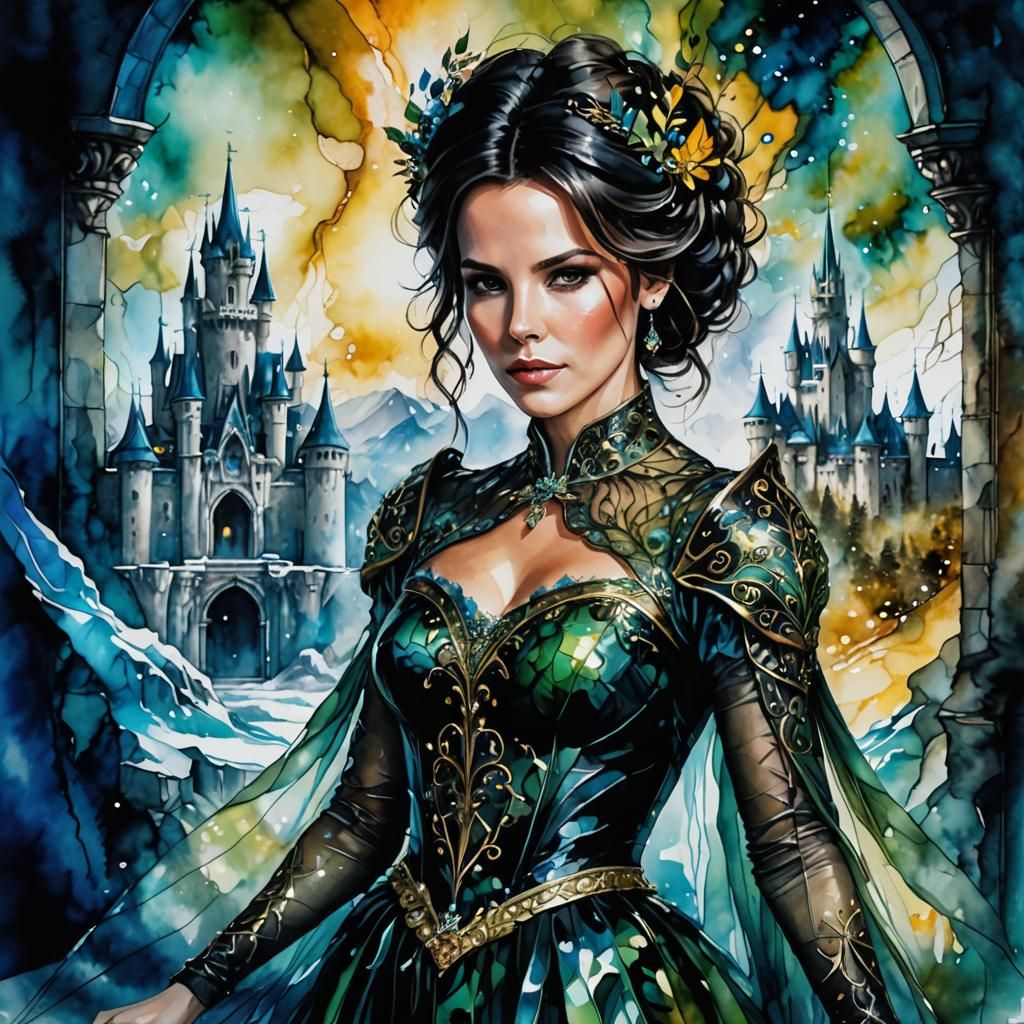 Elegant Elf Queen in Alcohol Ink Style